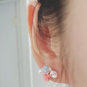 New push back pink/apricot colored floral earrings
