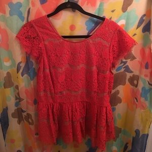 Anthropologie Lace Peplum Blouse Size Large