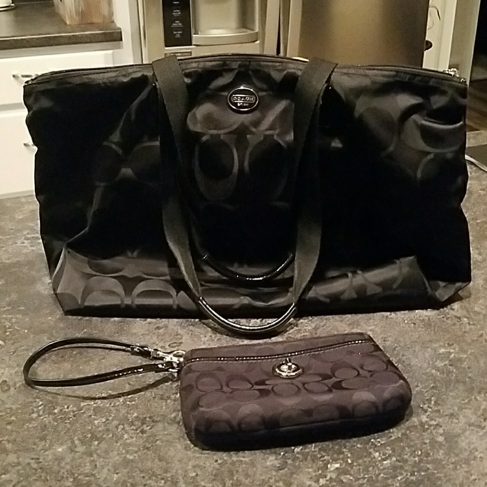 Coach black tote with matching wristlet