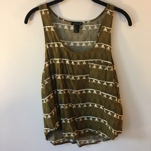 Olive Geometric Tank Top With Pocket