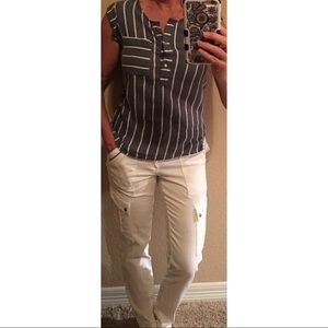 Blue/white denim look shirt small