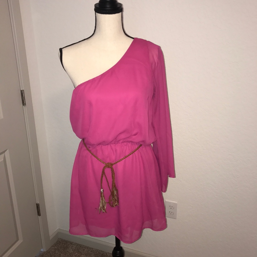 BEAUTIFUL PINK ROMPER WITH BROWN BELT! NWT