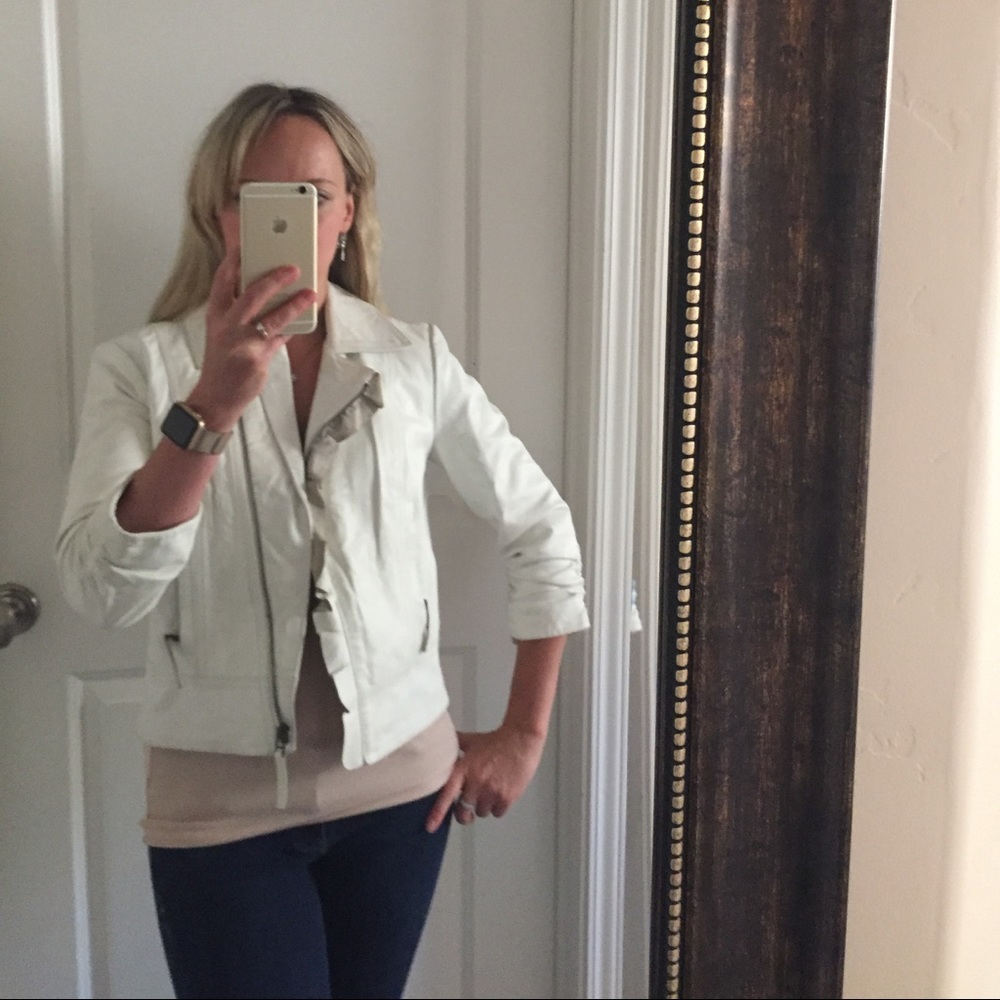 Genuine leather white moto jacket size 4