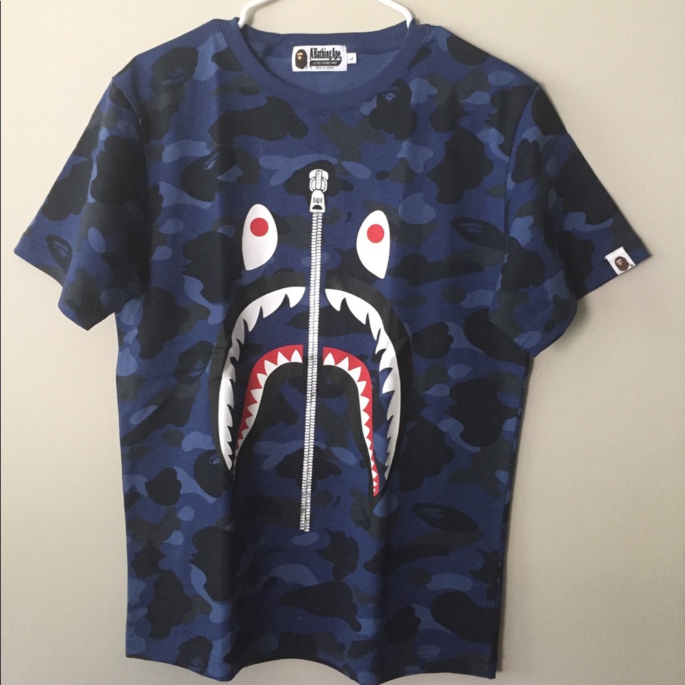 100% Authentic Bape Blue Shark Camo Tee