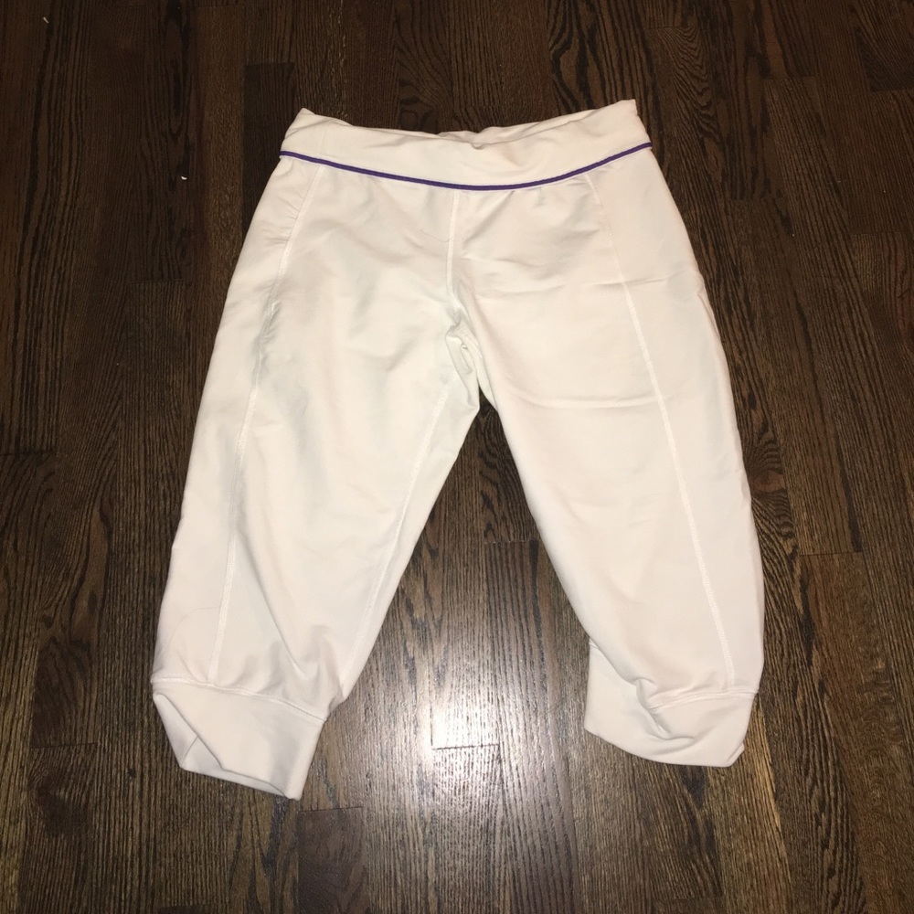 NIKE White and Purple Workout Capris
