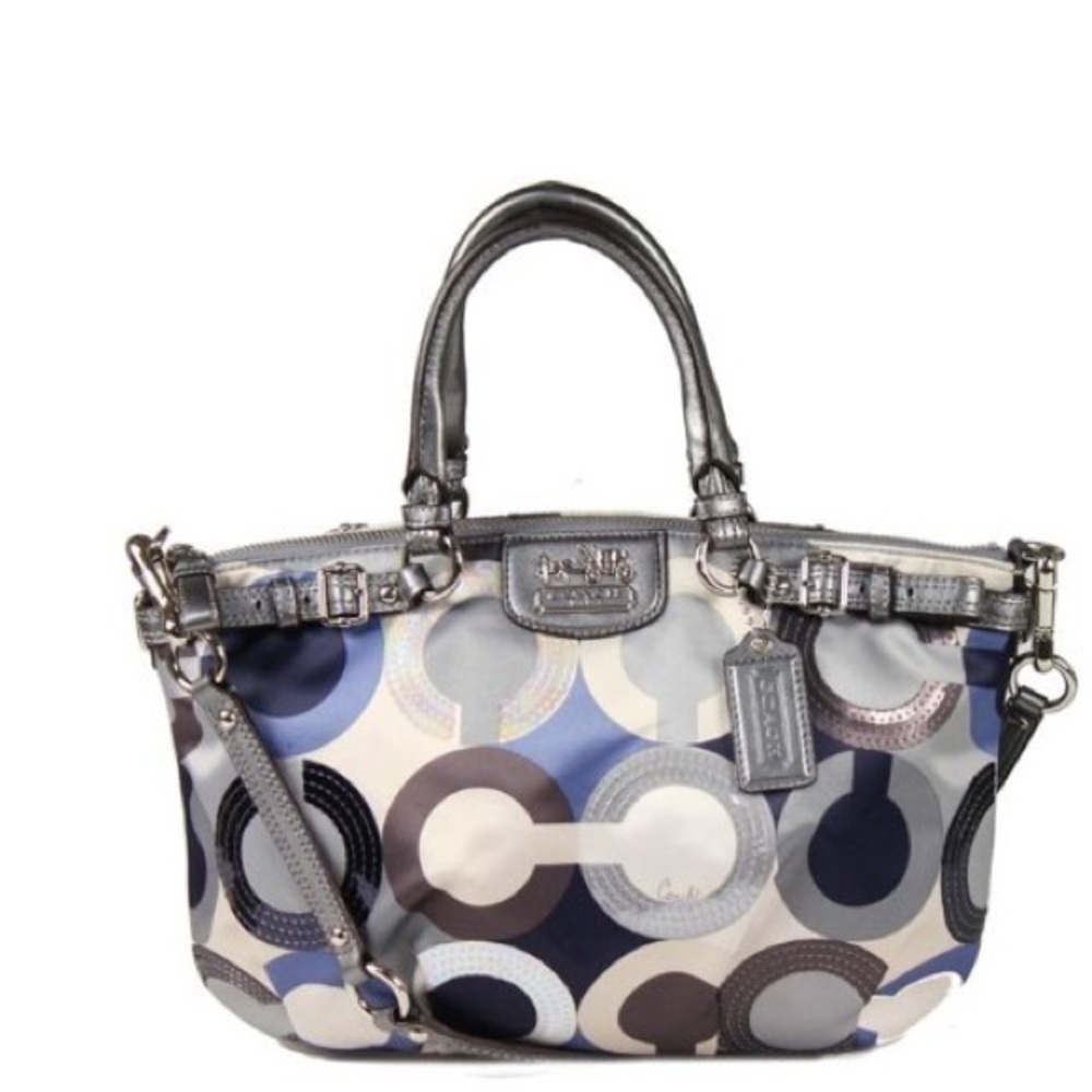 👜Coach white,gray, purple purse w/ shoulder strap