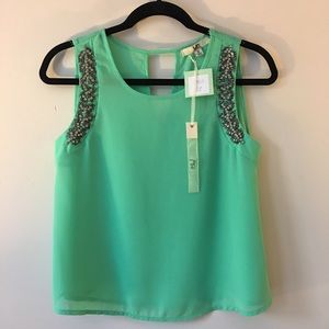 Green Tank Top With Beading - NEW, WITH TAGS