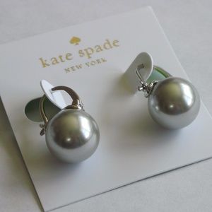 Kate Spade Pearl Earrings Silver Light Gray NEW