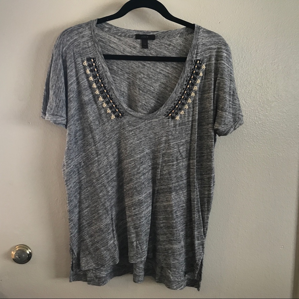 J. Crew heather grey tee shirt with beaded detail