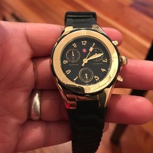 Black and gold jelly band Michele watch