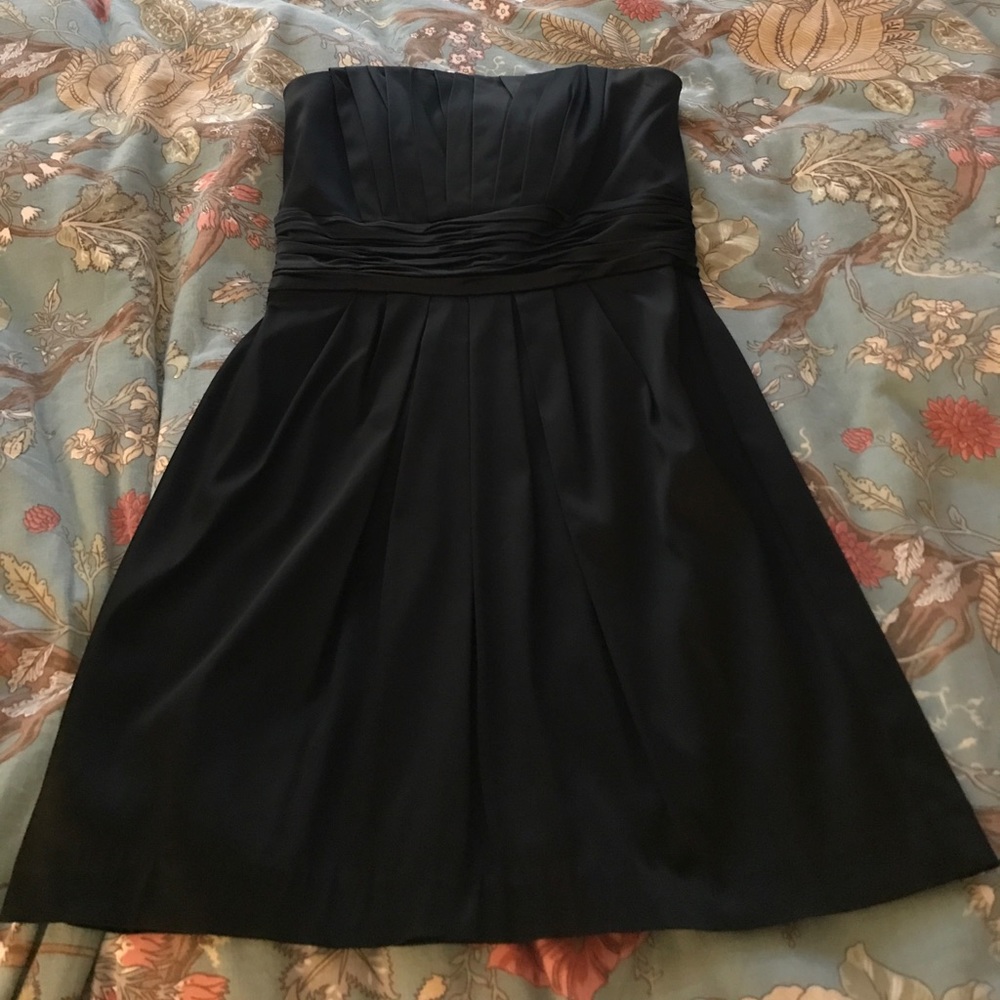 Black satin dress.