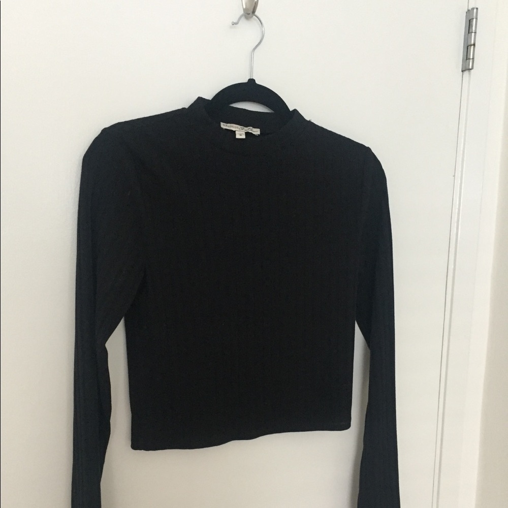 Express One Eleven Ribbed Black Mock Neck Crop
