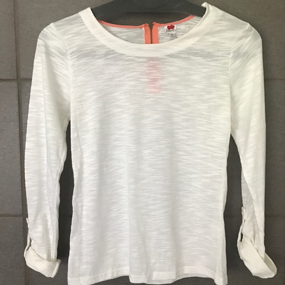3/4 Sleeve White Shirt With Zipper In Back