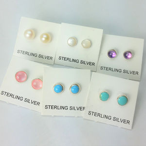 Choice of 3 Pair Gemstone and Sterling Earrings