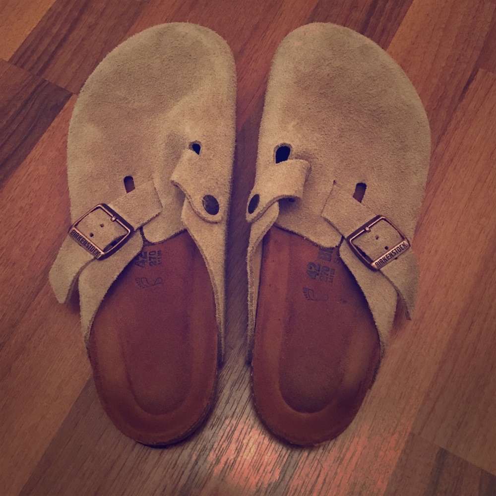 Birkenstock Taupe Suede Clog Size 42 SOFT FOOTBED