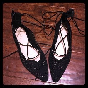 Black lace up flats