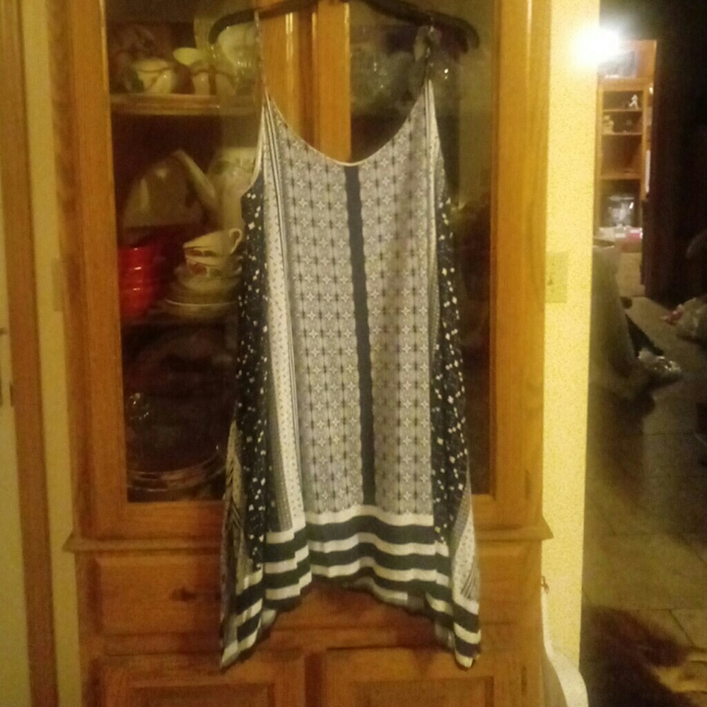 Navy Blue print scarf hem dress