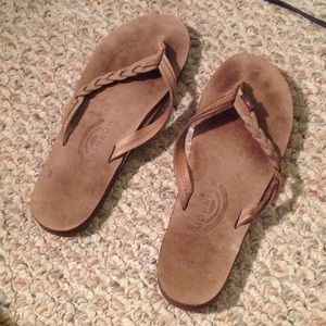 Rainbow flip flops with braids