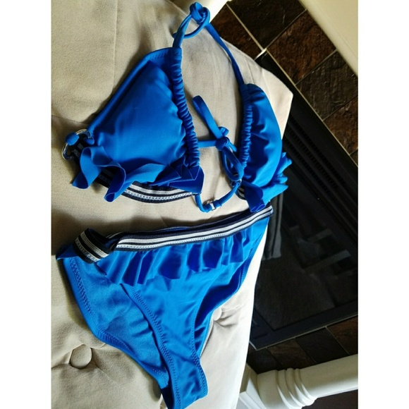 💙 US POLO ASSN 2 Piece Blue Ruffle Bikini Set 💙 - Picture 1 of 6
