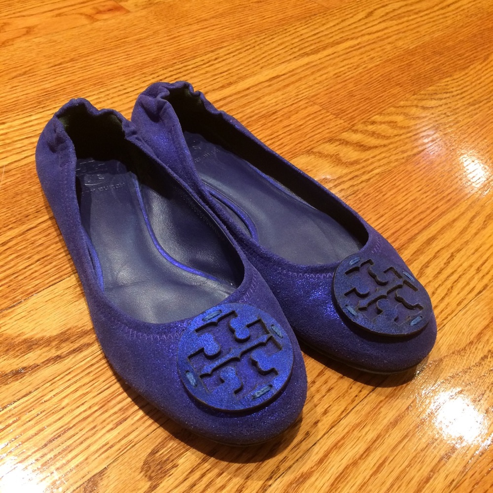 Blue sparkly Tory Burch flats, size 9.5