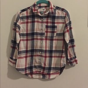 Blue red and white plaid shirt