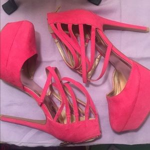 HOT PINK strapped Pumps
