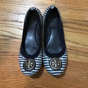 Tory Burch Navy/White Striped Ballet Flats