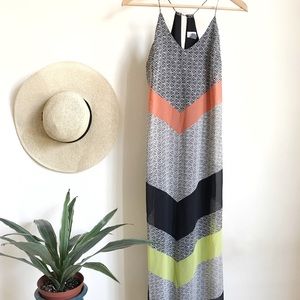 Chiffon Chevron Print Maxi Dress