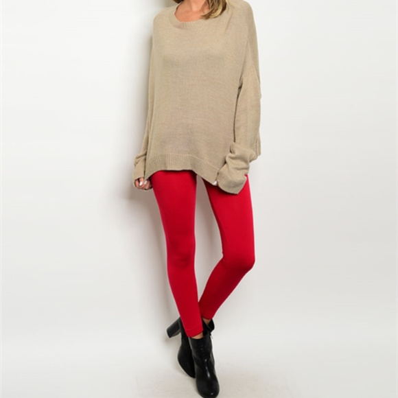 LIPSTICK RED FLEECED LINED leggings - Picture 3 of 3