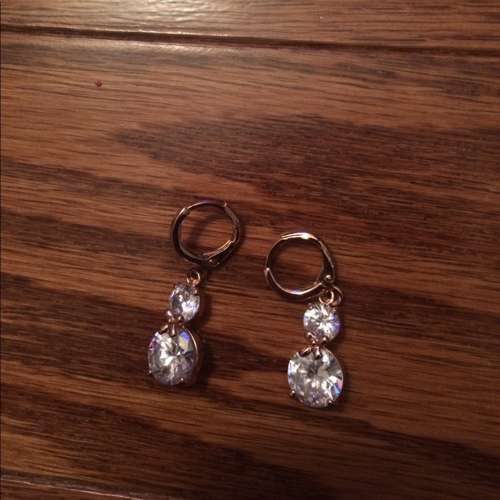 Rose Gold and CZ Two Stone Drop Earrings