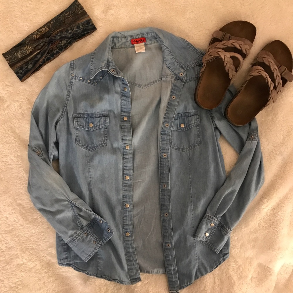 Denim Chambray Button Down Top