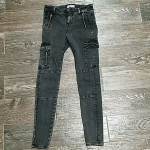Zara Gray Skinny Cargo Jeans Distressed 2 34