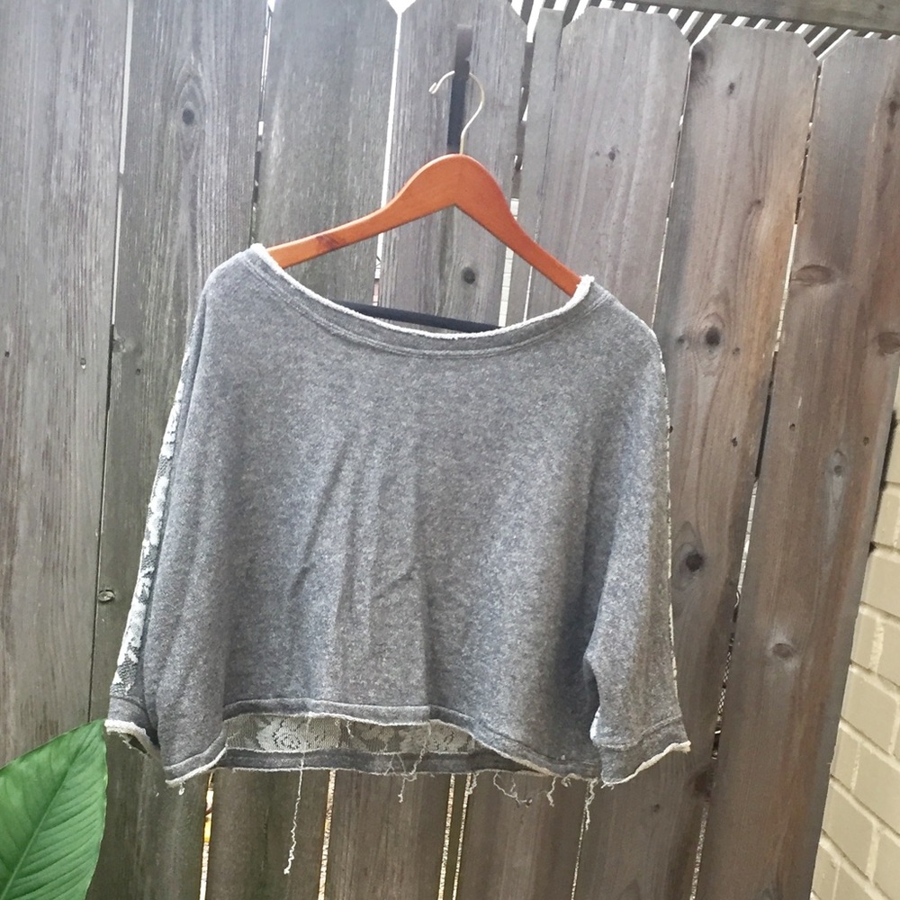 Sweater crop top with rose lace back