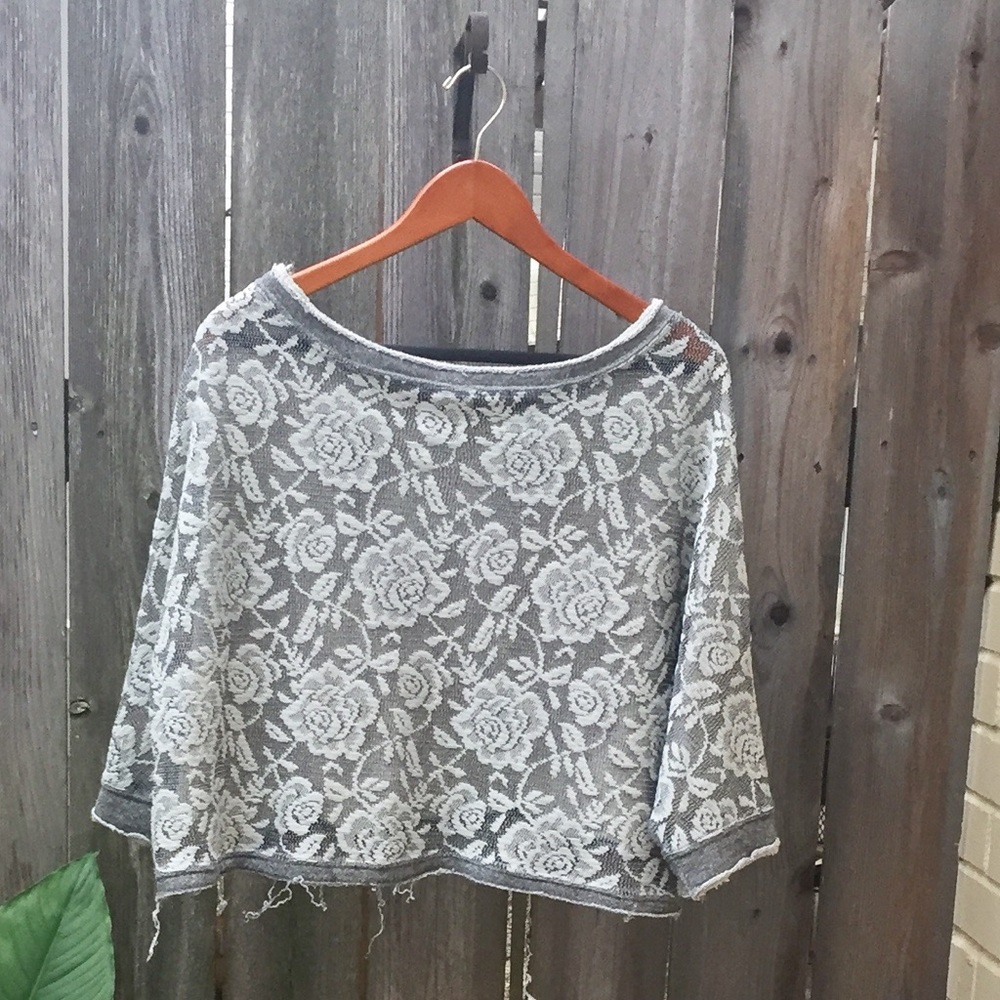 Sweater crop top with rose lace back