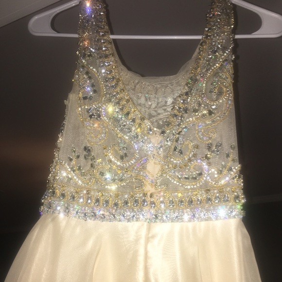 ivory formal dress w/ gold& silver beading - Picture 2 of 4