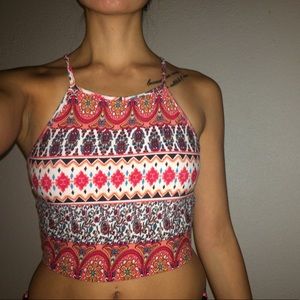 Tribal print, on a halter crop top.