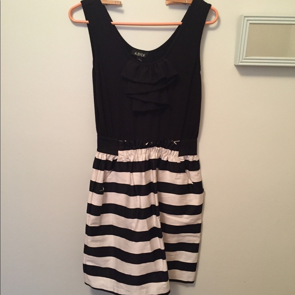 A. Byer black and white stripe dress with pockets