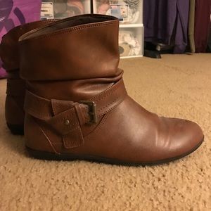 Brown Faux Leather Ankle Boots