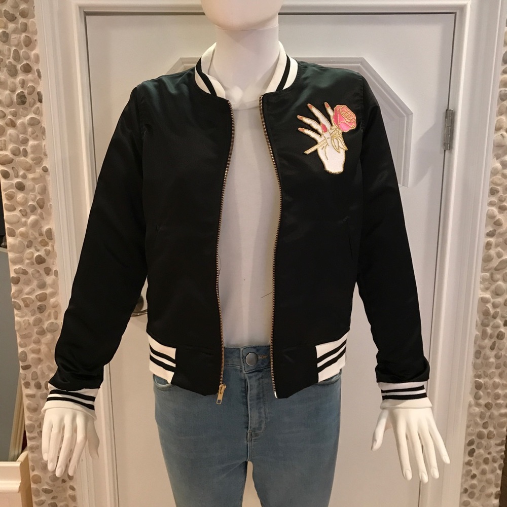 Black Embroidered Bomber Jacket - STEAL!!