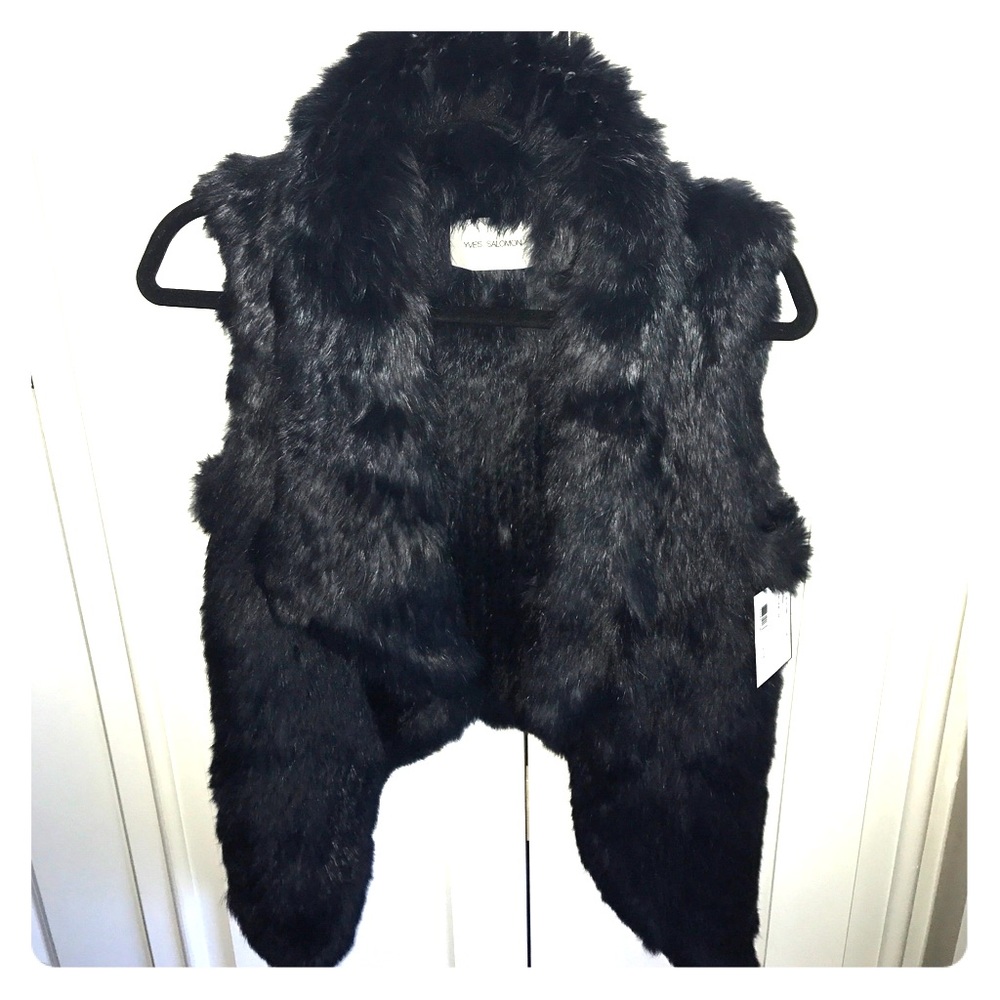 Intermix Yves Salomon Sz 36 Dark Blue Fur Vest