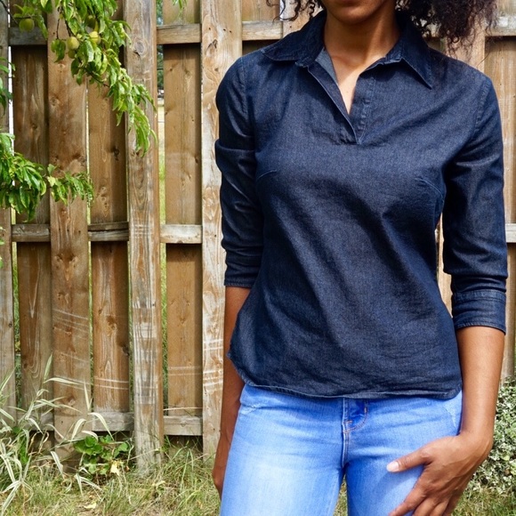 Tops - Dark Wash Denim V- Neck Shirt