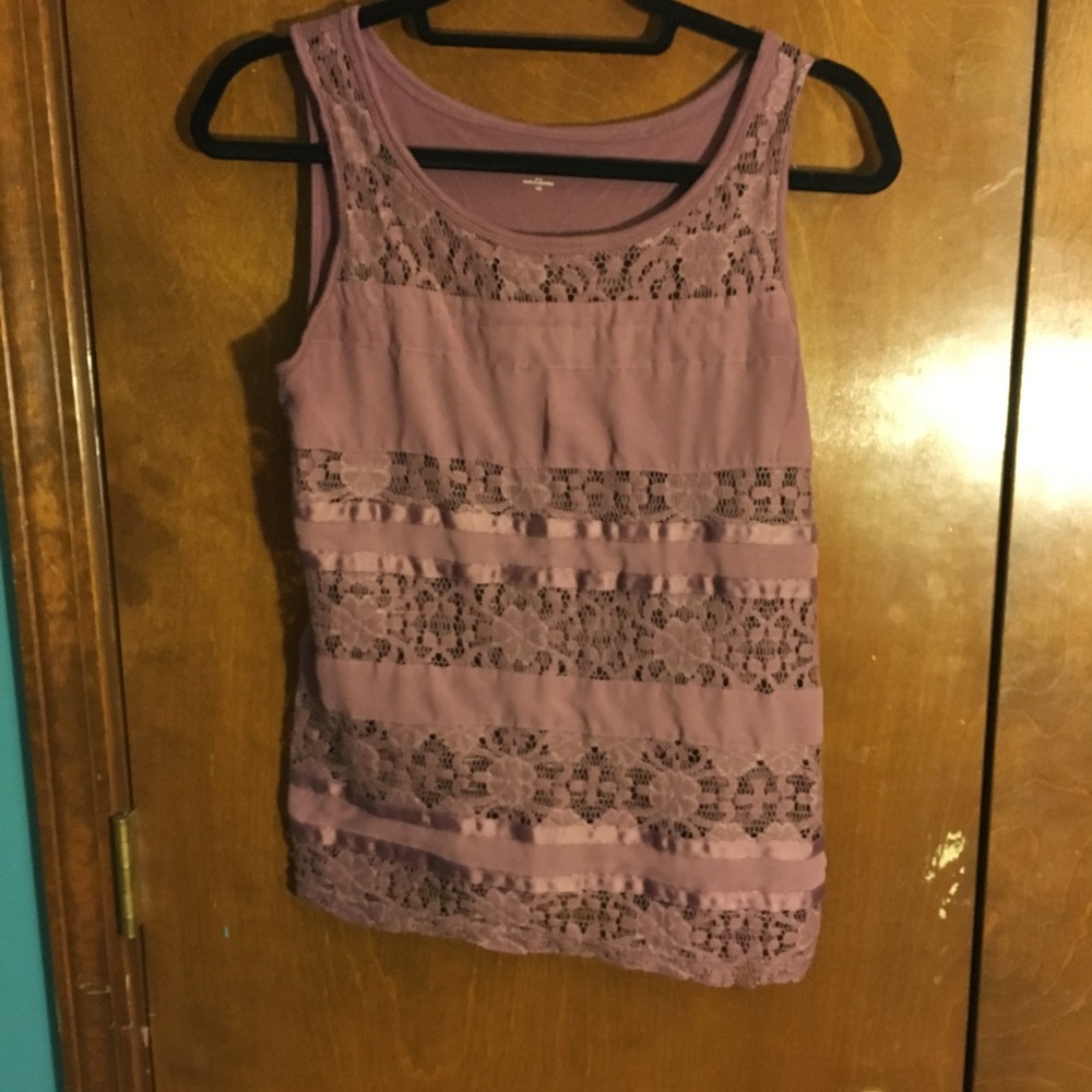 Ann Taylor LOFT purple lace and ribbon tank top