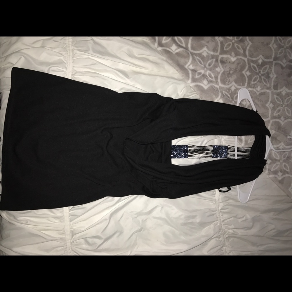 open front sequenced black dress