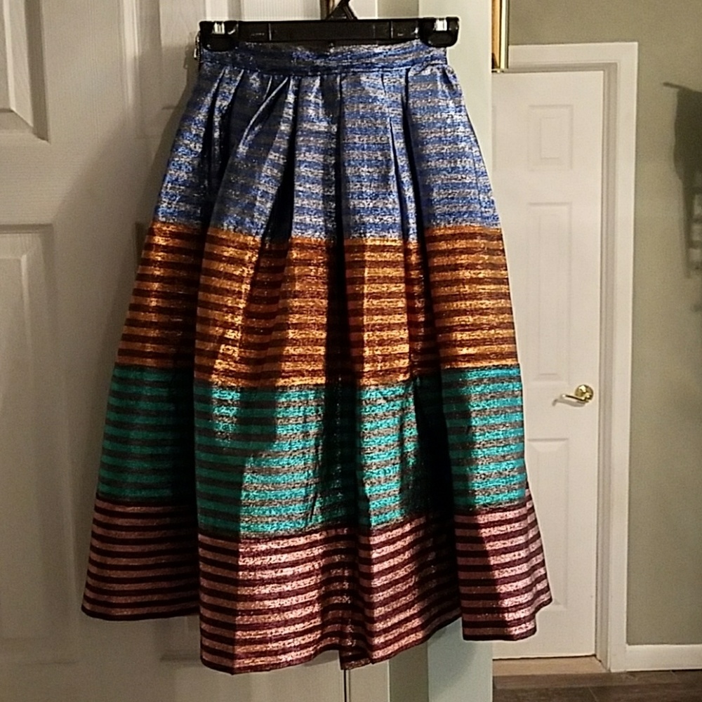 House of Holland Full Midi Stripe Metallic Skirt 2