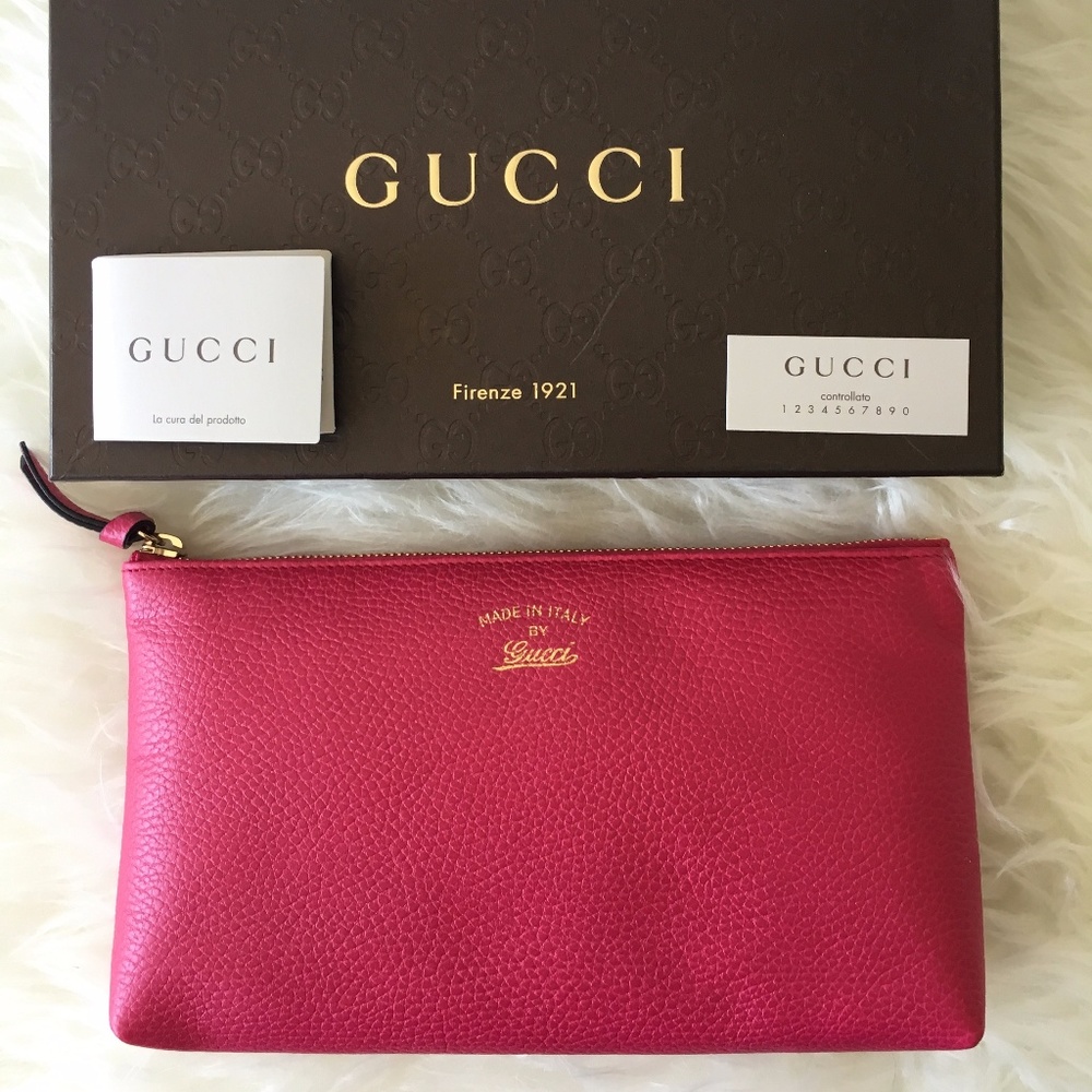 NEW GUCCI Swing Calf Leather Pink Pouch