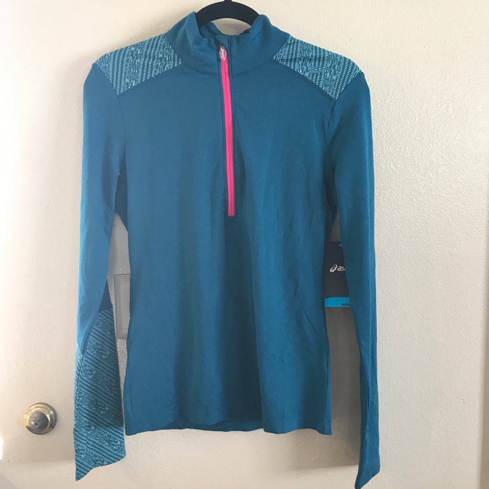Asics half zip top in turquoise