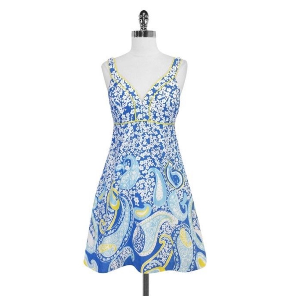 🐳Lilly Pulitzer 6 blue yellow white floral dress