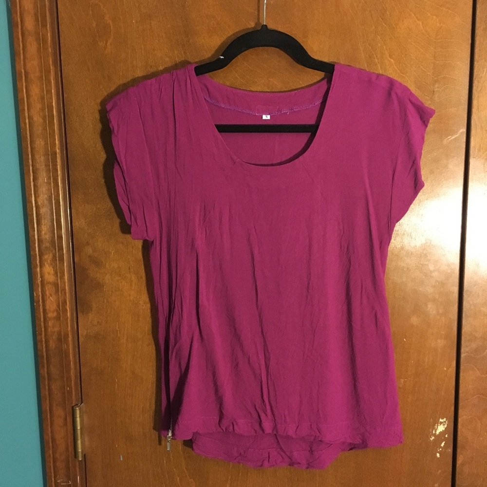 Pink Short Sleeve Blouse with zipper detail