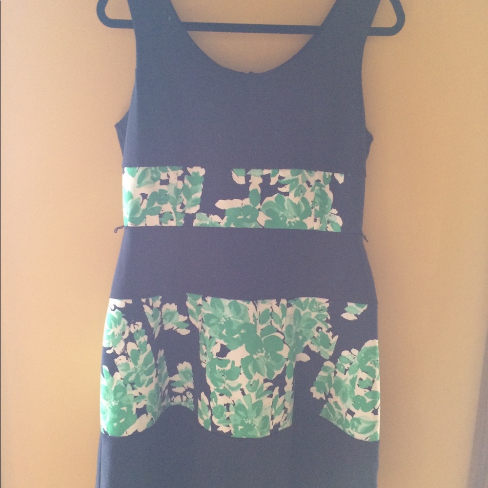 Navy and Kelly green floral dress