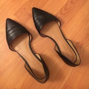 Black leather D'Orsay flats